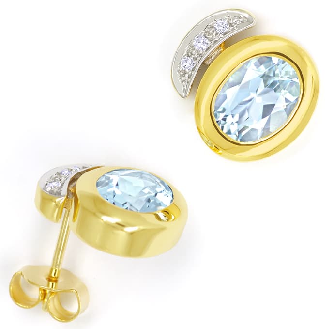 Foto 1 - Ohrringe mit 2,30ct Aquamarinen und Diamanten lupenrein, S1589